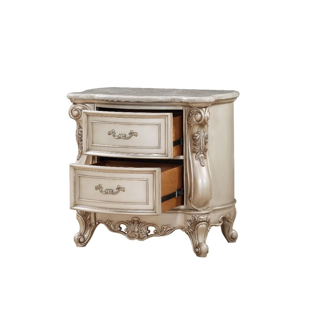 Gorsedd Nightstand, Natural Marble Top & Golden Ivory