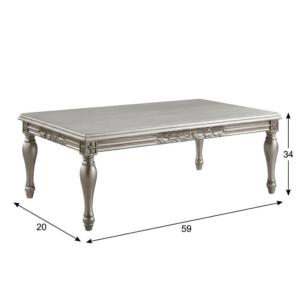 Silver Rectangular Coffee Table with Premium Finish Wood Composite Surface