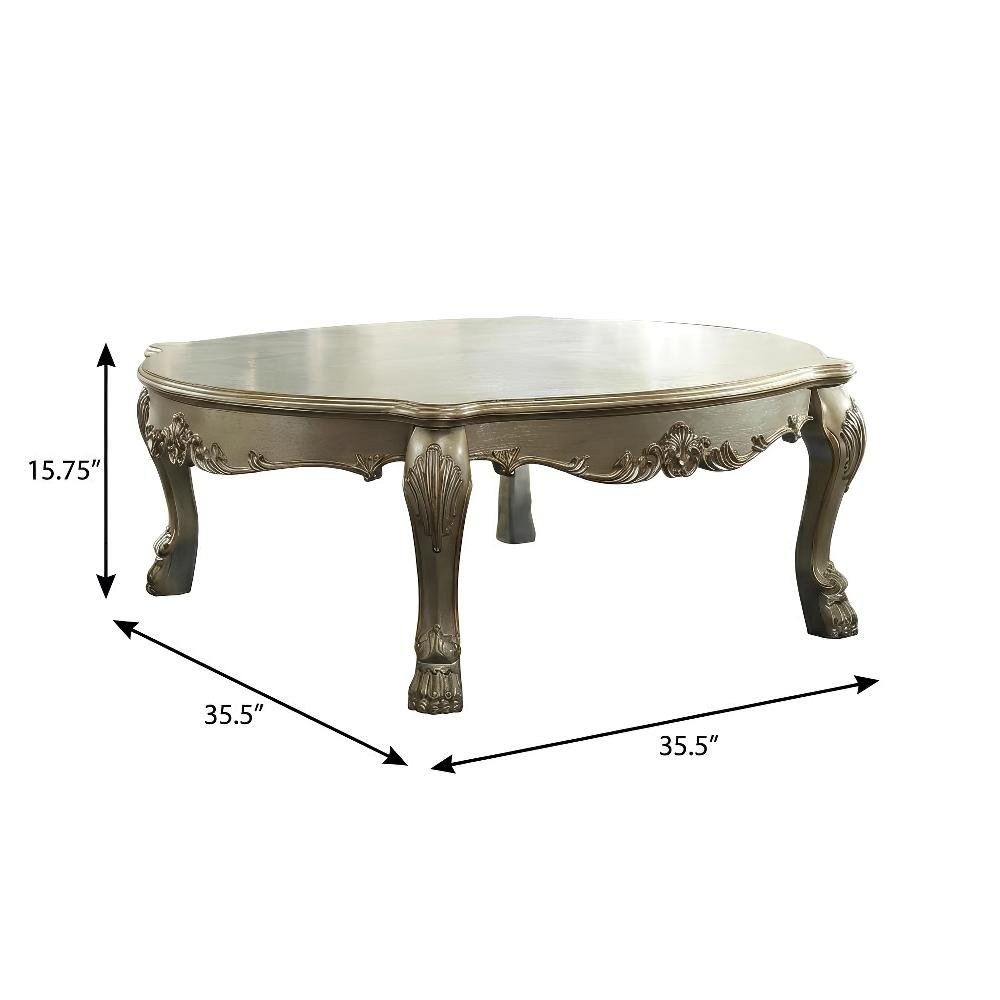 Coffee Table Gold Patina & Bone Wood and Poly-Resin Surface Stylish Design