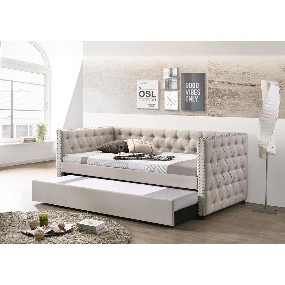 Romona Daybed w/Trundle (Full), Beige Velvet