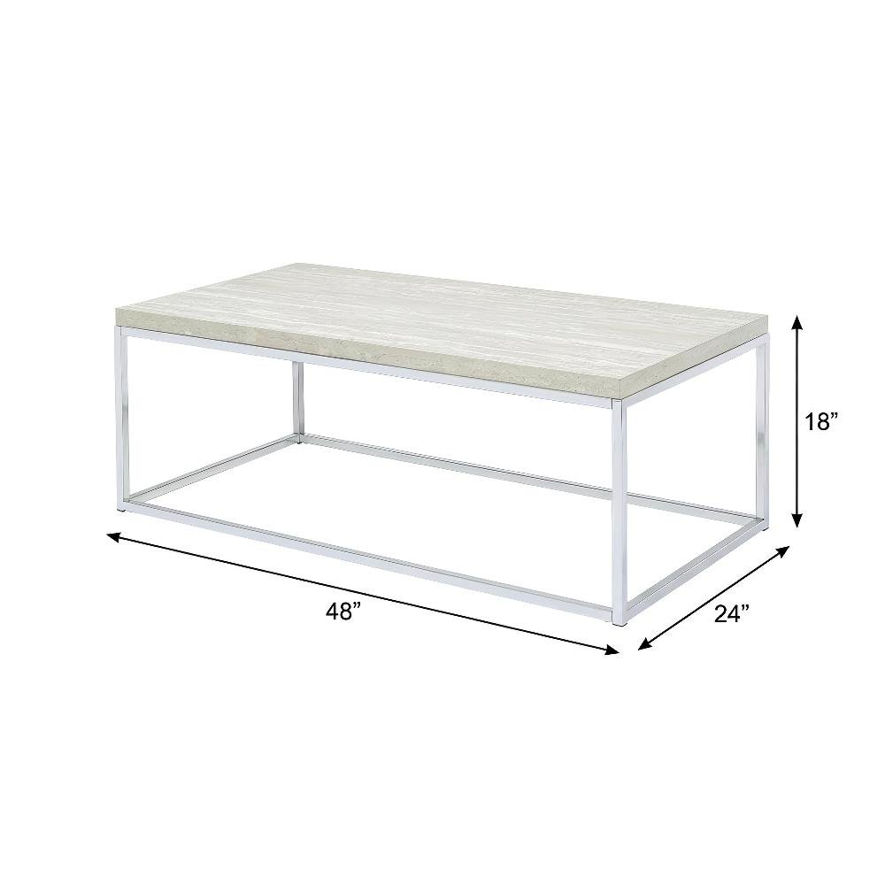 Chrome Coffee Table with Industrial Metal Frame and Wood Top, Rectangular Design