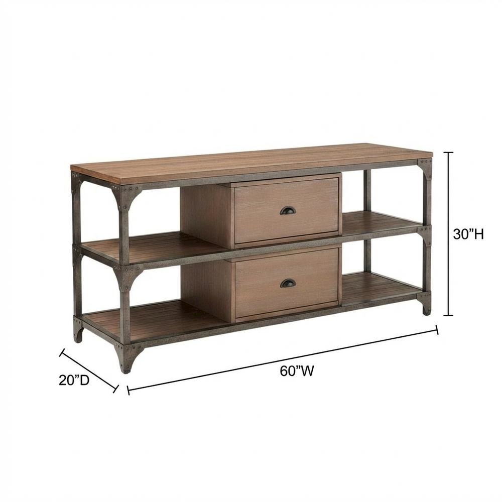 Industrial-style TV stand, Weathered Oak, Antique Silver, metal, wood veneer