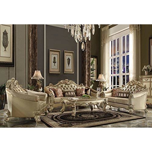 Vendome II Chair w/Pillow, Bone Leatherette & Gold Patina
