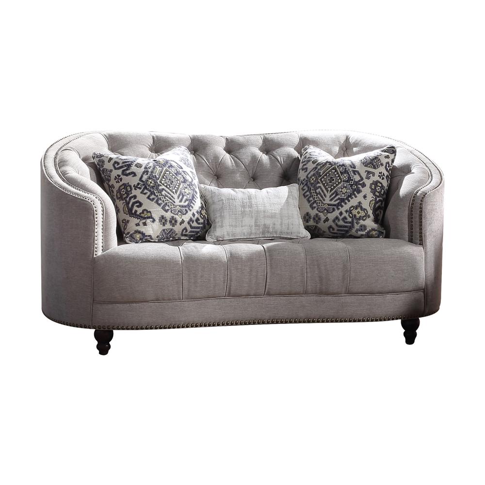 Saira Loveseat w/3 Pillows, Light Gray Fabric
