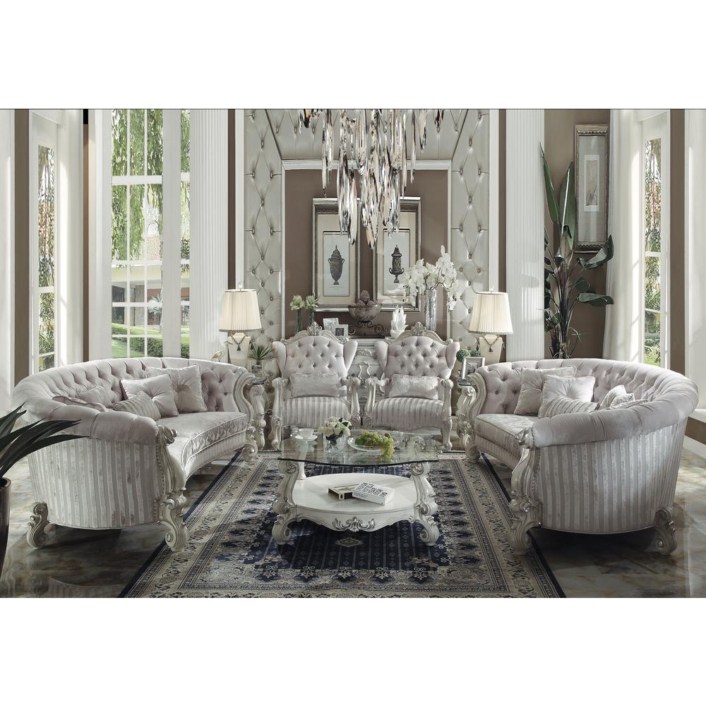 Versailles Sofa w/5 Pillows, Ivory Fabric & Bone White