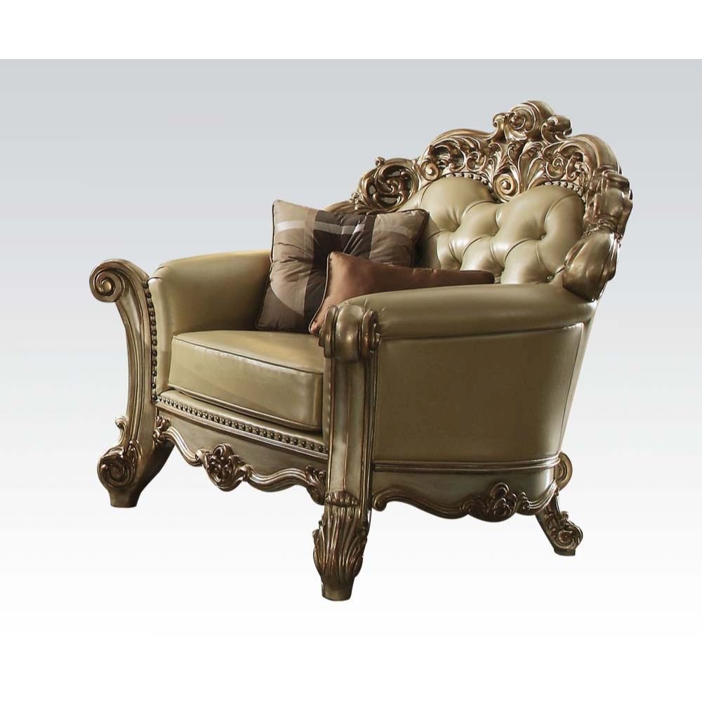 Vendome Chair w/2 Pillows, Bone Leatherette & Gold Patina