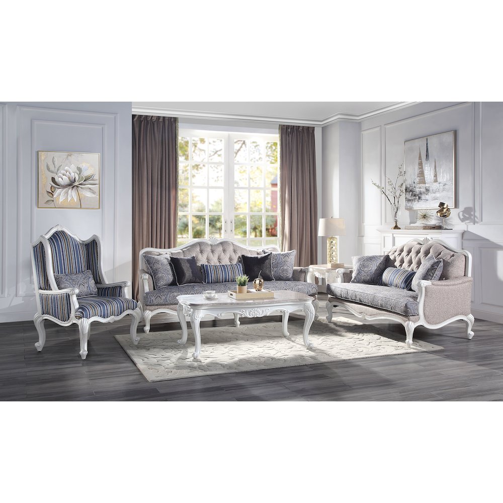Ciddrenar Sofa w/5 Pillows, Fabric & White