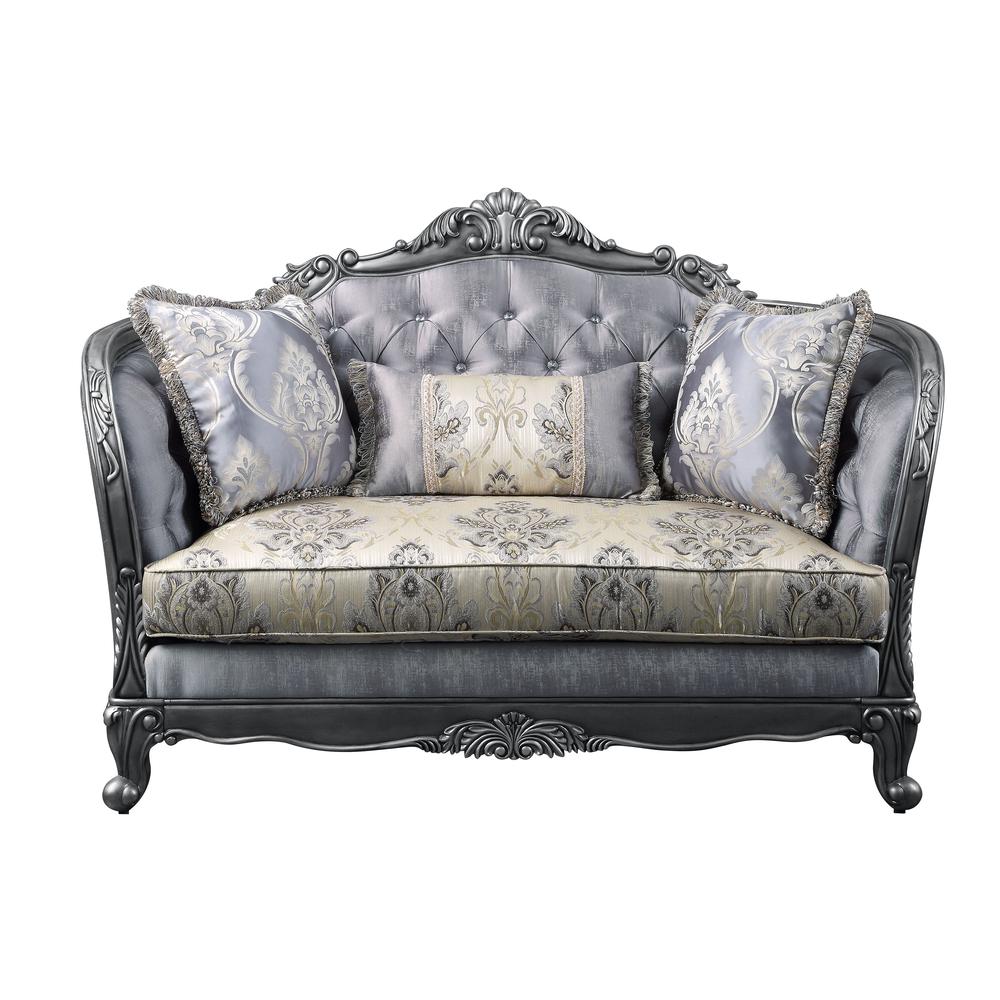 Ariadne Loveseat w/3 Pillows, Fabric & Platinum