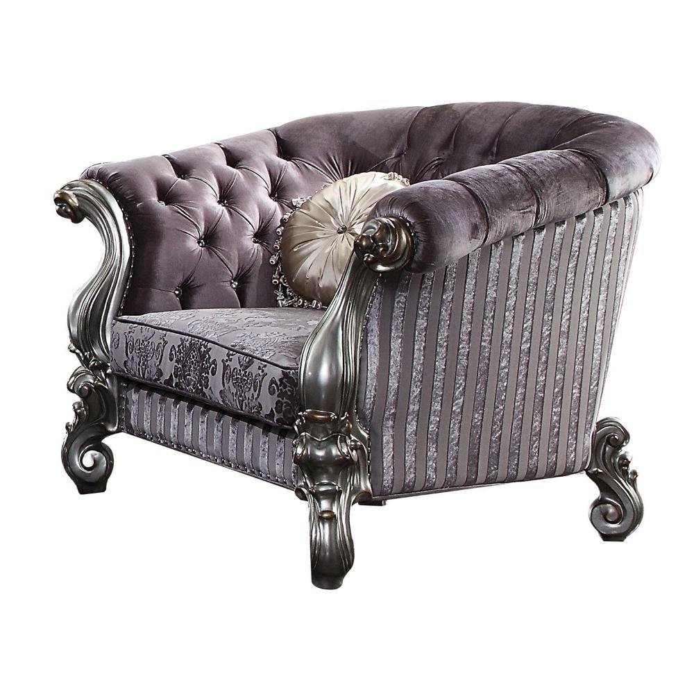 Versailles Chair w/2 Pillows, Velvet & Antique Platinum