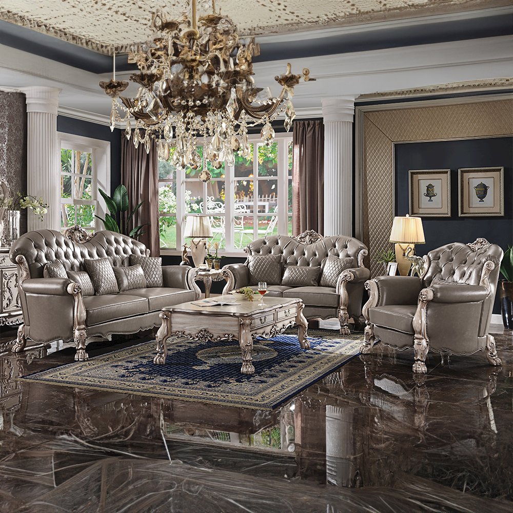 Dresden Chair w/Pillow, Leatherette & Vintage Bone White