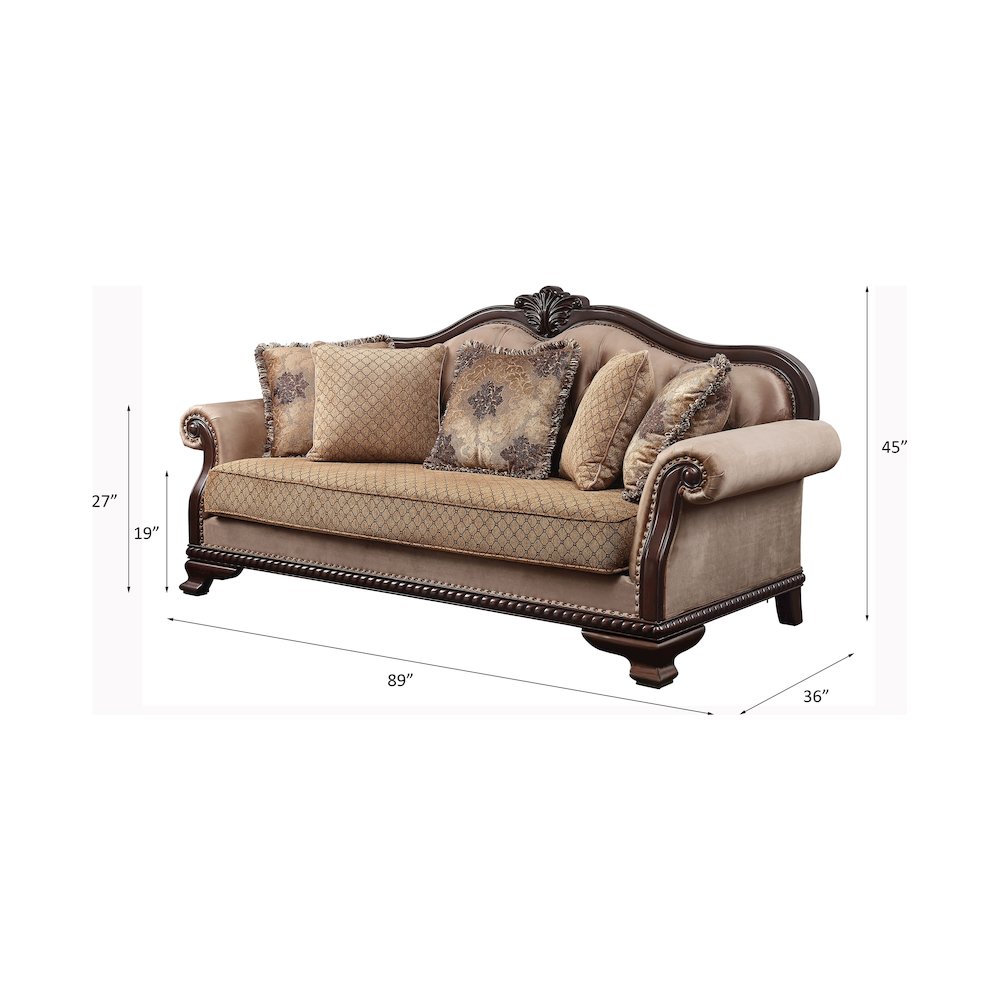 Chateau De Ville Sofa w/5 Pillows(Same LV01588), Fabric & Espresso