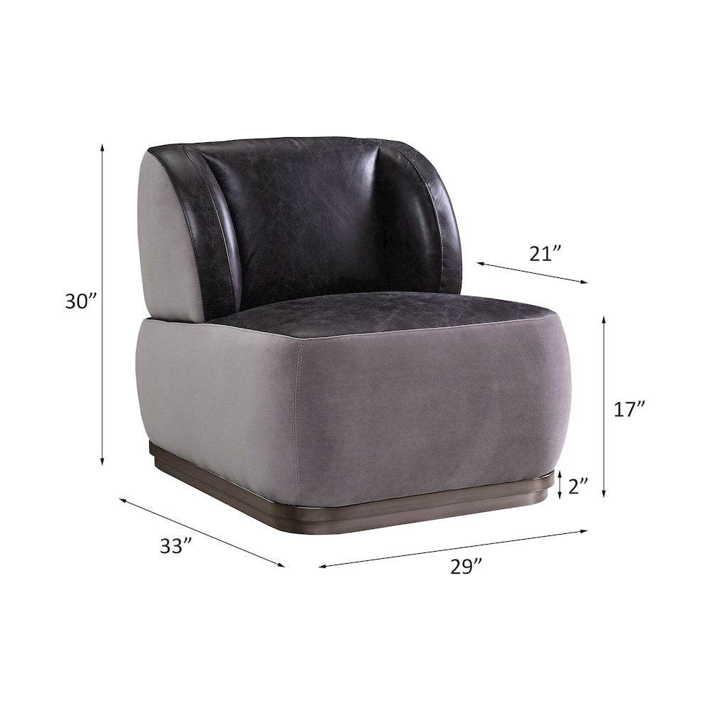 Decapree Accent Chair, Antique Slate Top Grain Leather & Gray Velvet