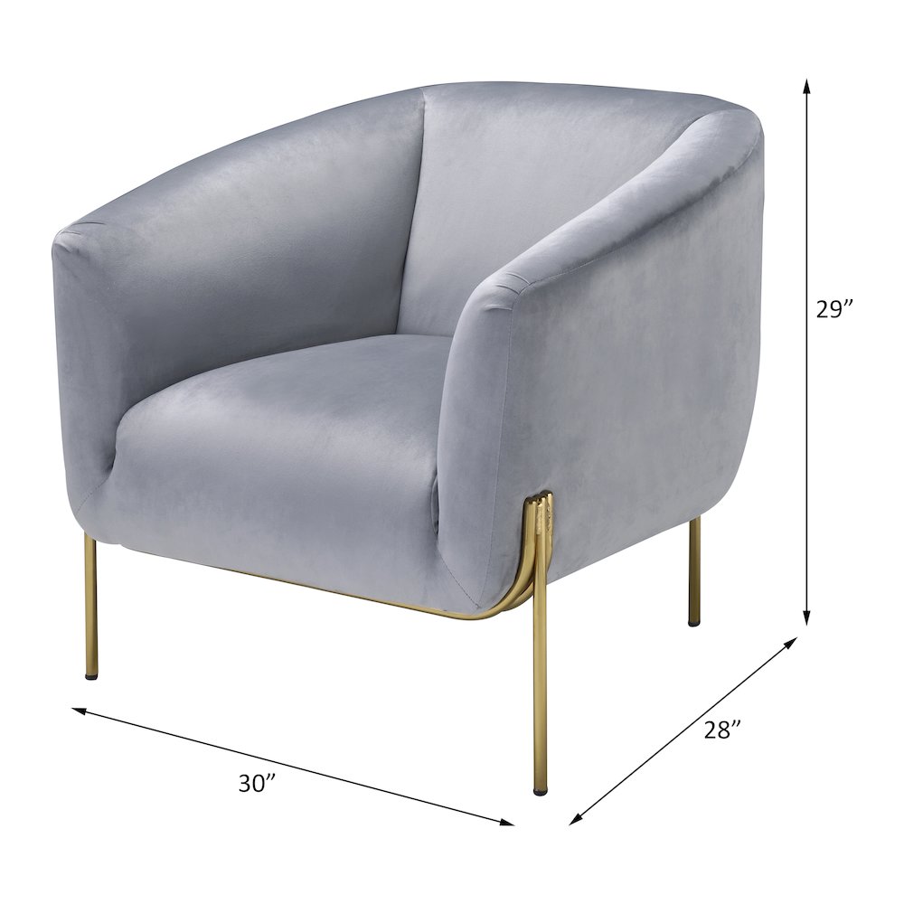 Carlson Accent Chair, Gray Velvet & Gold