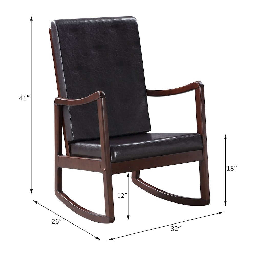 Raina Rocking Chair, Dark Brown Leatherette & Espresso
