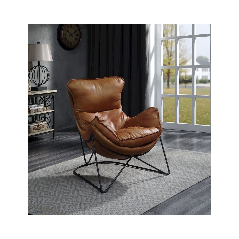 Thurshan Accent Chair, Aperol Top Grain Leather & Black