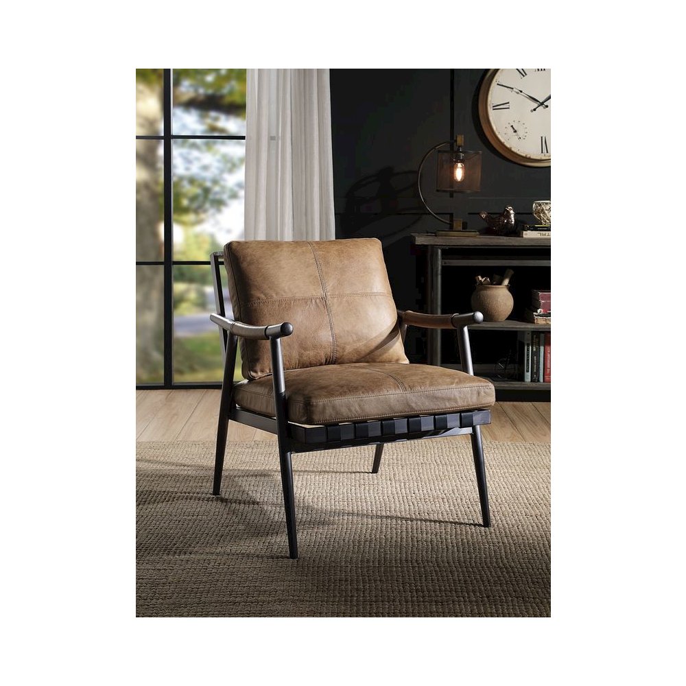 Anzan Accent Chair, Berham Chestnut Top Grain Leather & Matt Iron