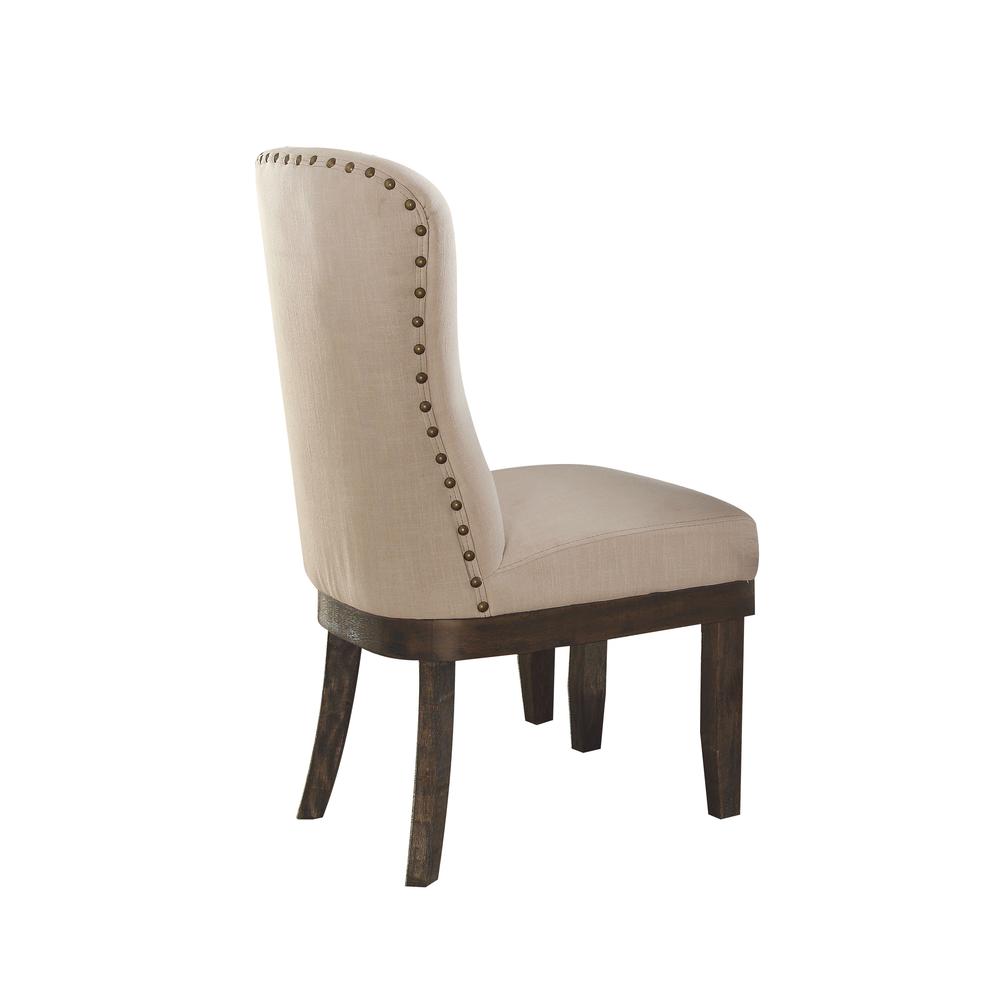 Landon Side Chair (Set-2), Beige Linen & Salvage Brown
