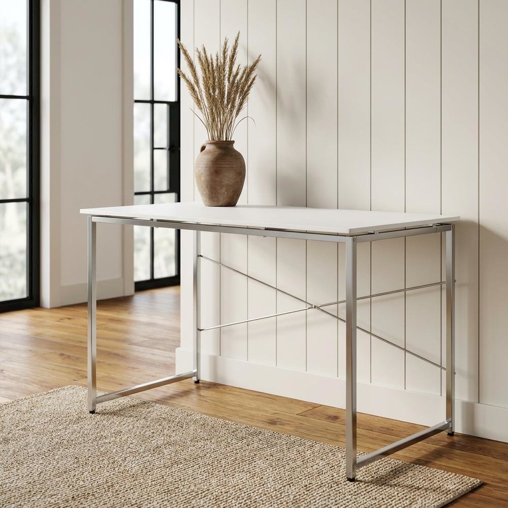 White And Chrome Finish Writing Desk With Modern Design