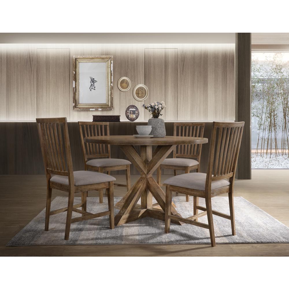 Wallace II Side Chair (Set-2), Tan Linen & Weathered Oak