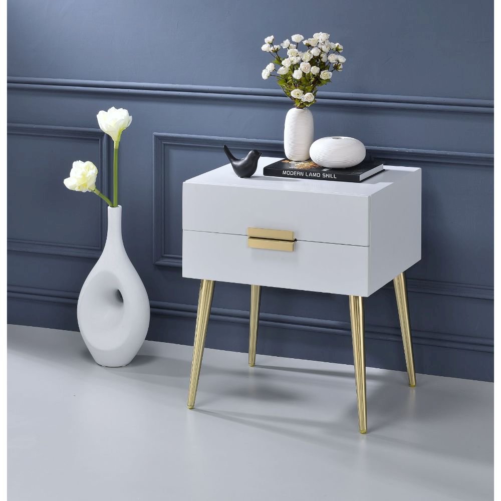 Denvor End Table, White & Gold