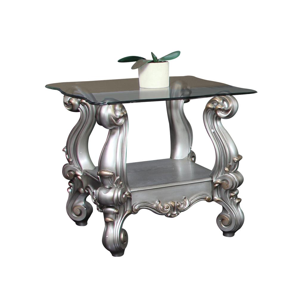 Versailles End Table, Antique Platinum & Clear Glass