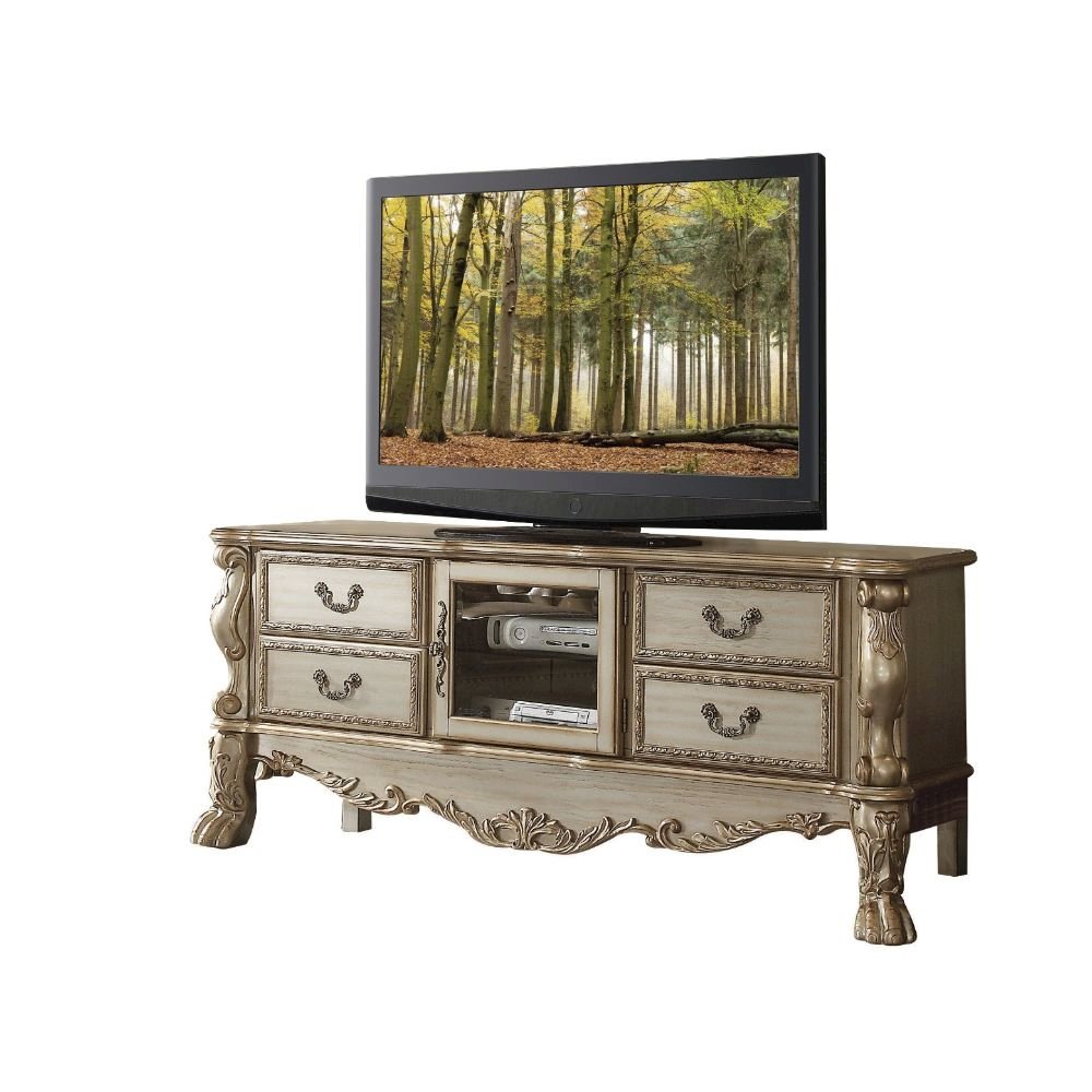 Dresden TV Stand, Gold Patina & Bone