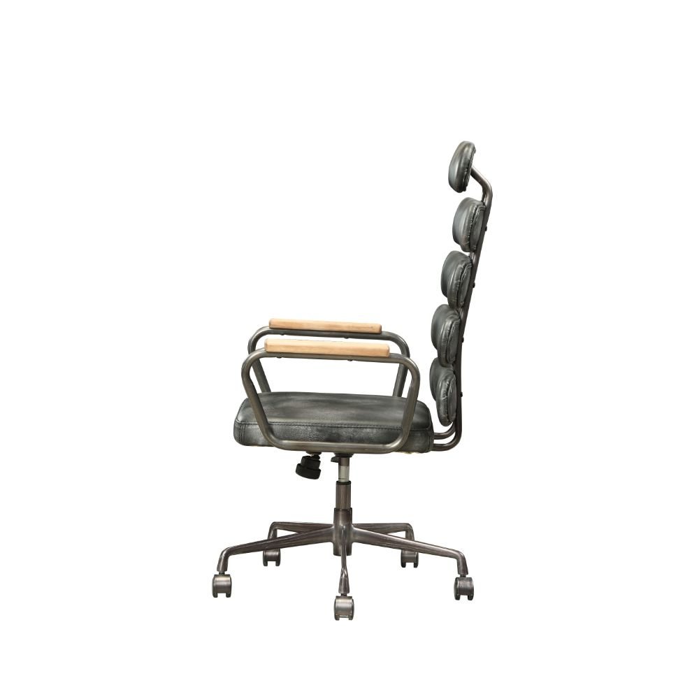 Calan Swivel Office Chair, Vintage Black Top Grain Leather