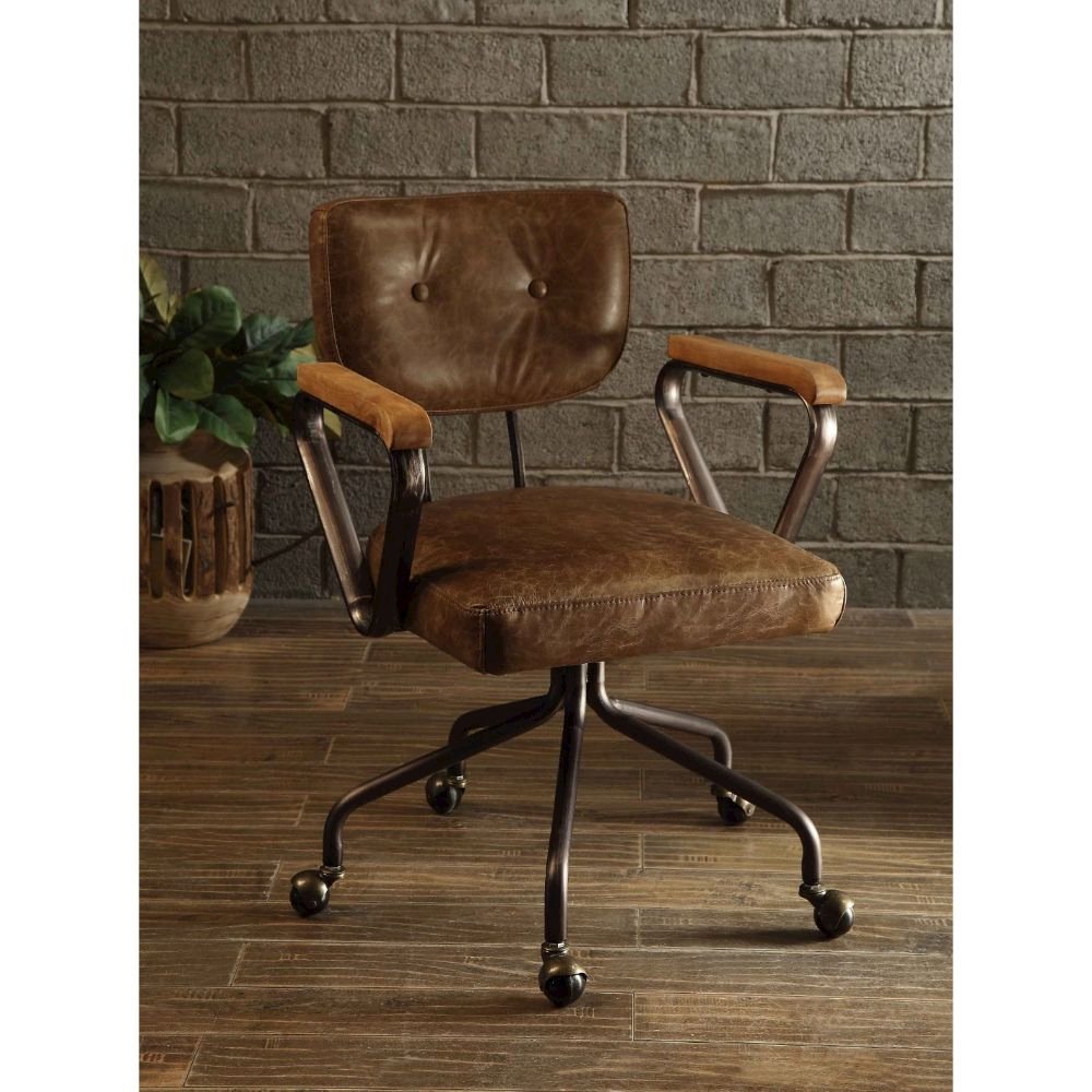 Hallie Swivel Office Chair, Vintage Whiskey Top Grain Leather
