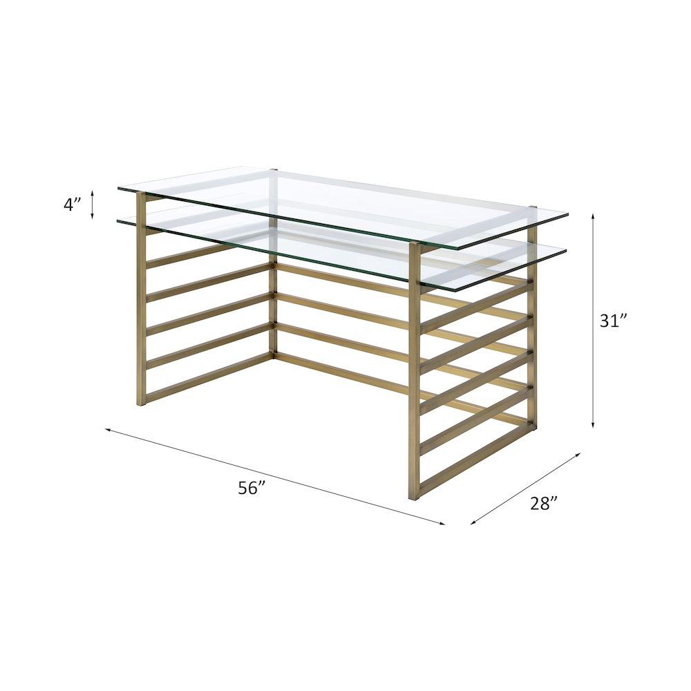 Shona Writing Desk, Antique Gold & Clear Glass