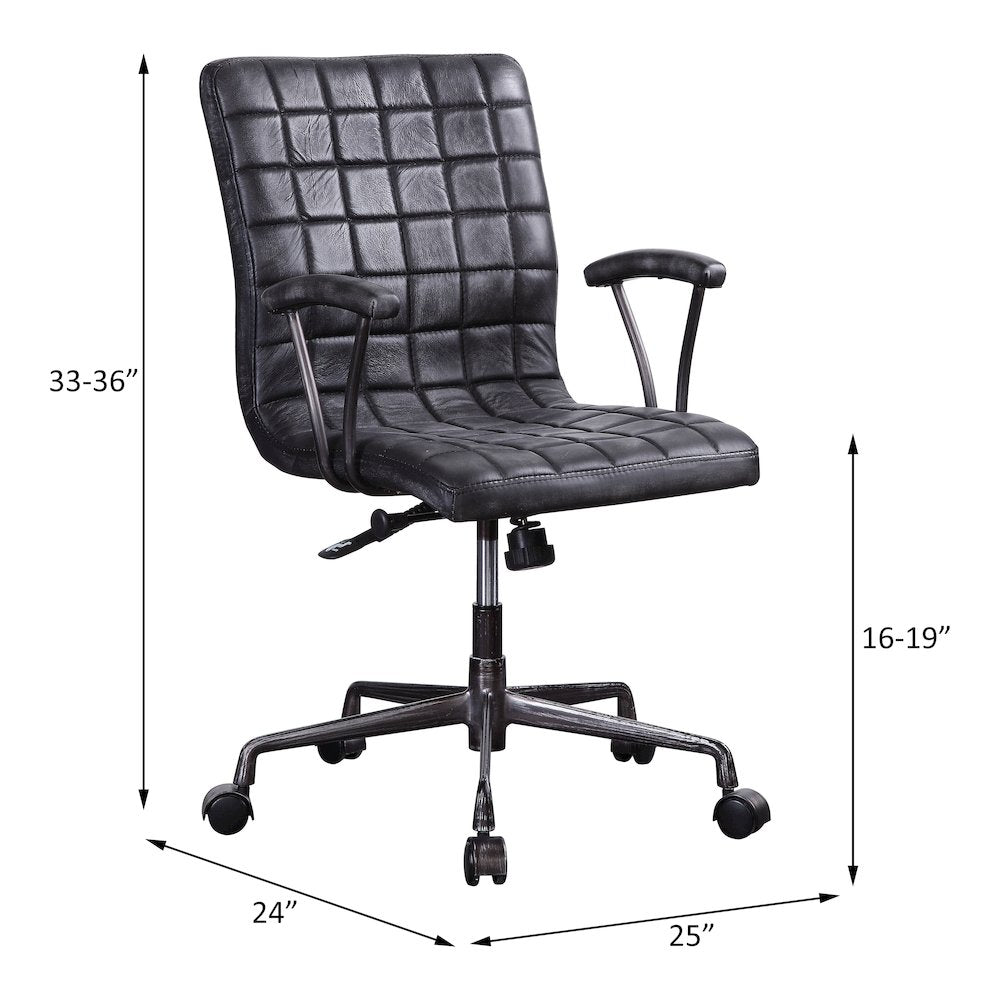 Barack Swivel Office Chair, Vintage Black Top Grain Leather & Aluminum