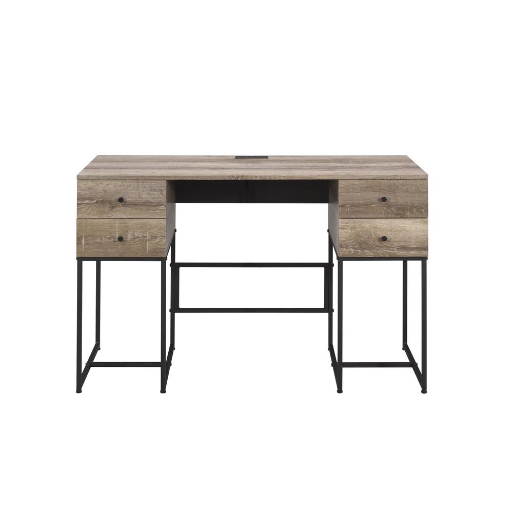 Desirre Writing Desk w/USB Port, Rustic Oak & Black