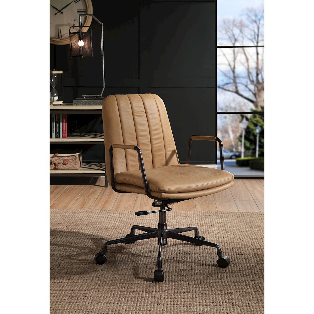 Eclarn Swivel Office Chair, Rum Top Grain Leather