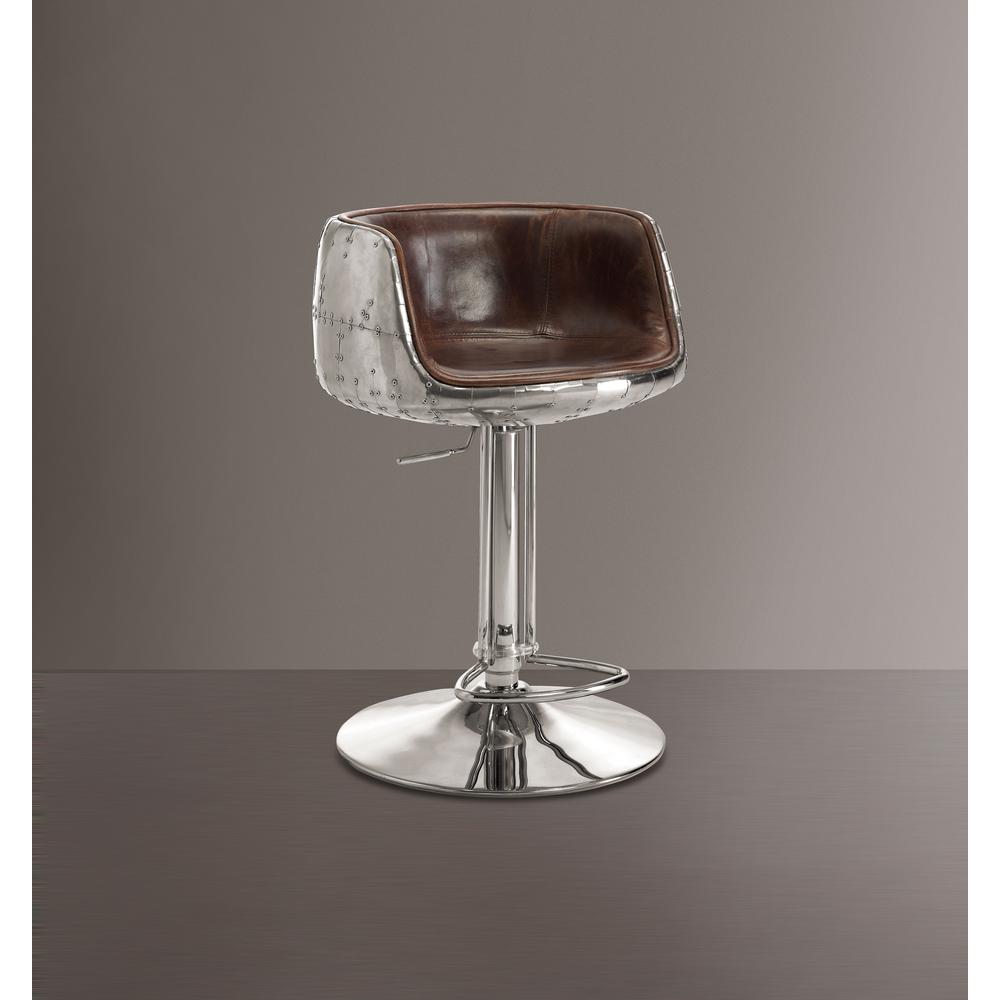 Brancaster Adjustable Stool w/Swivel, Vintage Brown Top Grain Leather & Aluminum