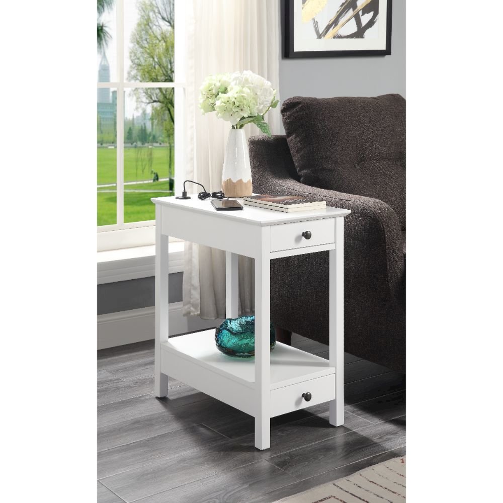 Byzad Accent Table w/USB Port, White