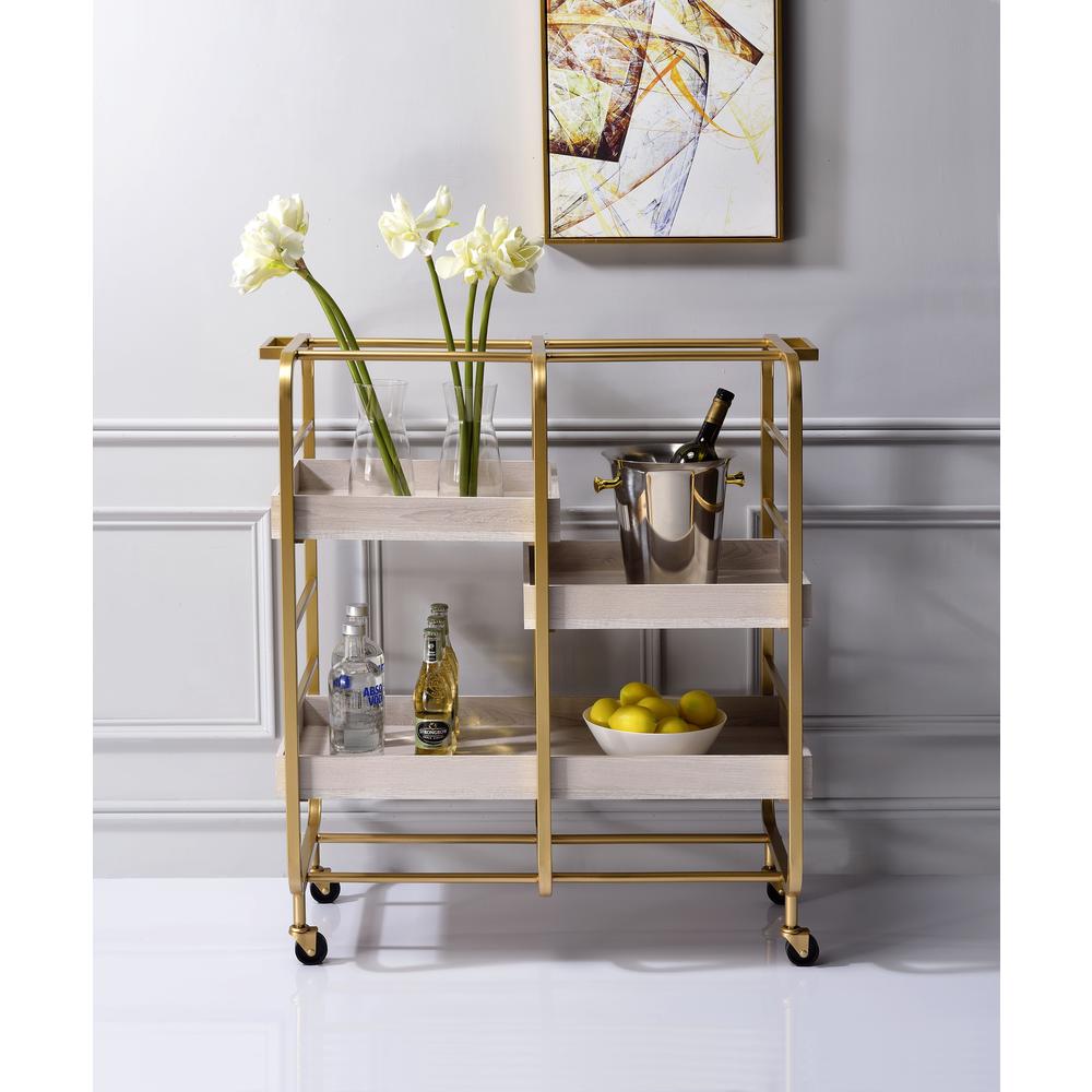 Vorrik Serving Cart, Gold & WhiteWashed