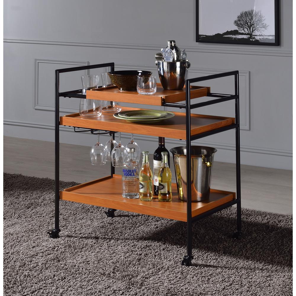 Oaken Serving Cart, Honey Oak & Black