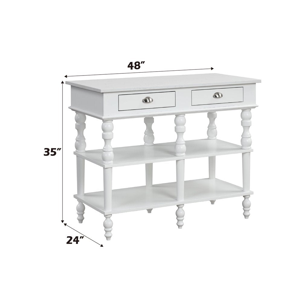 Rorratt Kitchen Island, Natural Marble Top & White