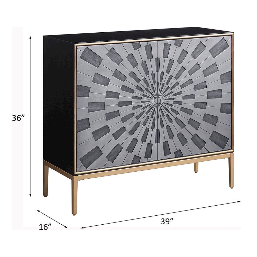 Quilla Console Cabinet, Black, Gray & Brass