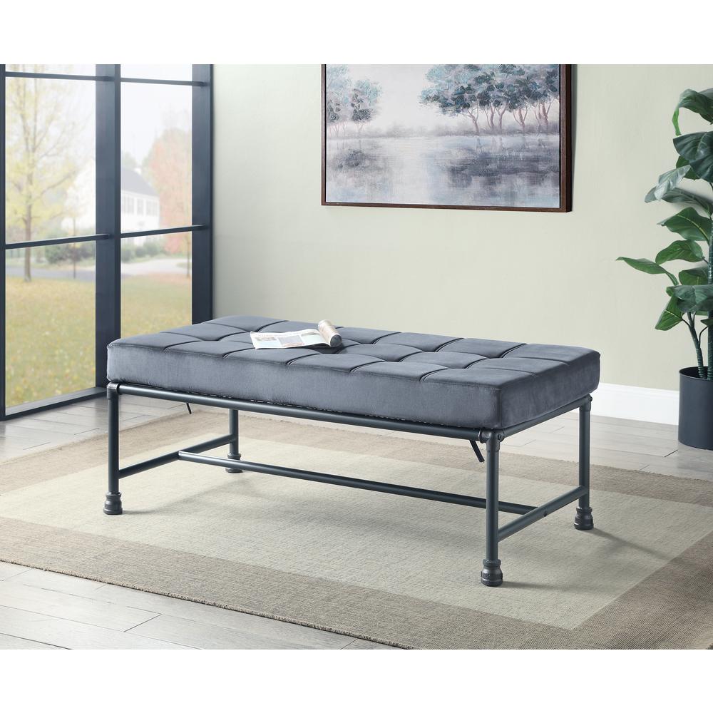 Brantley Bench, Gray Velvet & Sandy Gray