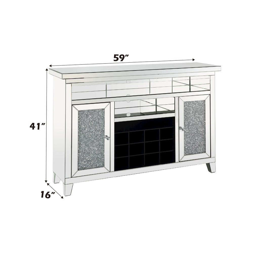Noralie Wine Cabinet w/LED, Mirrored & Faux Diamonds