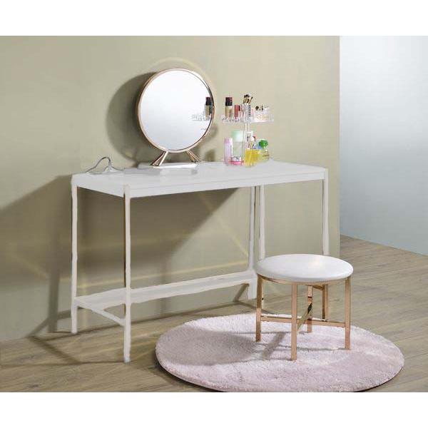Midriaks Mirror & Stool, Leatherette, White & Gold