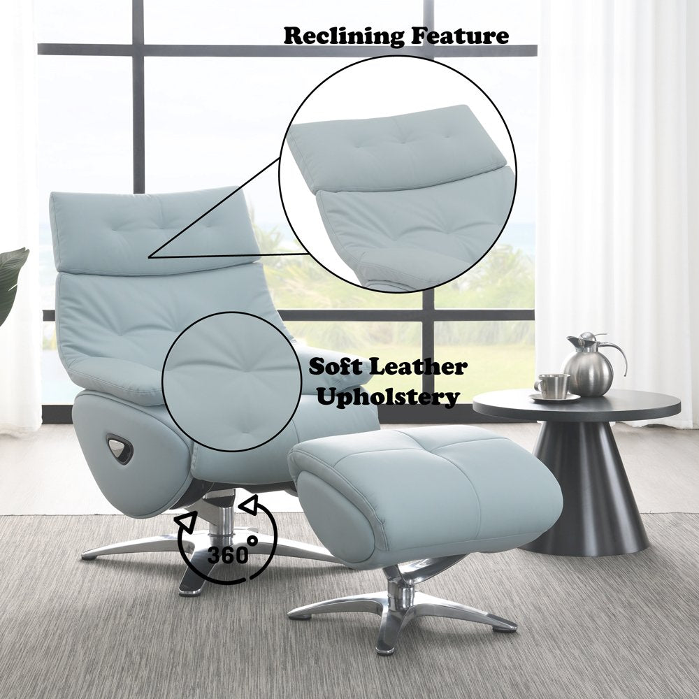 Janella Accent Chair w/Swivel & Ottoman, Babyblue Top Grain Leather