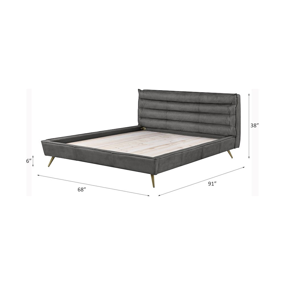 Doris Queen Bed, Gray Top Grain Leather