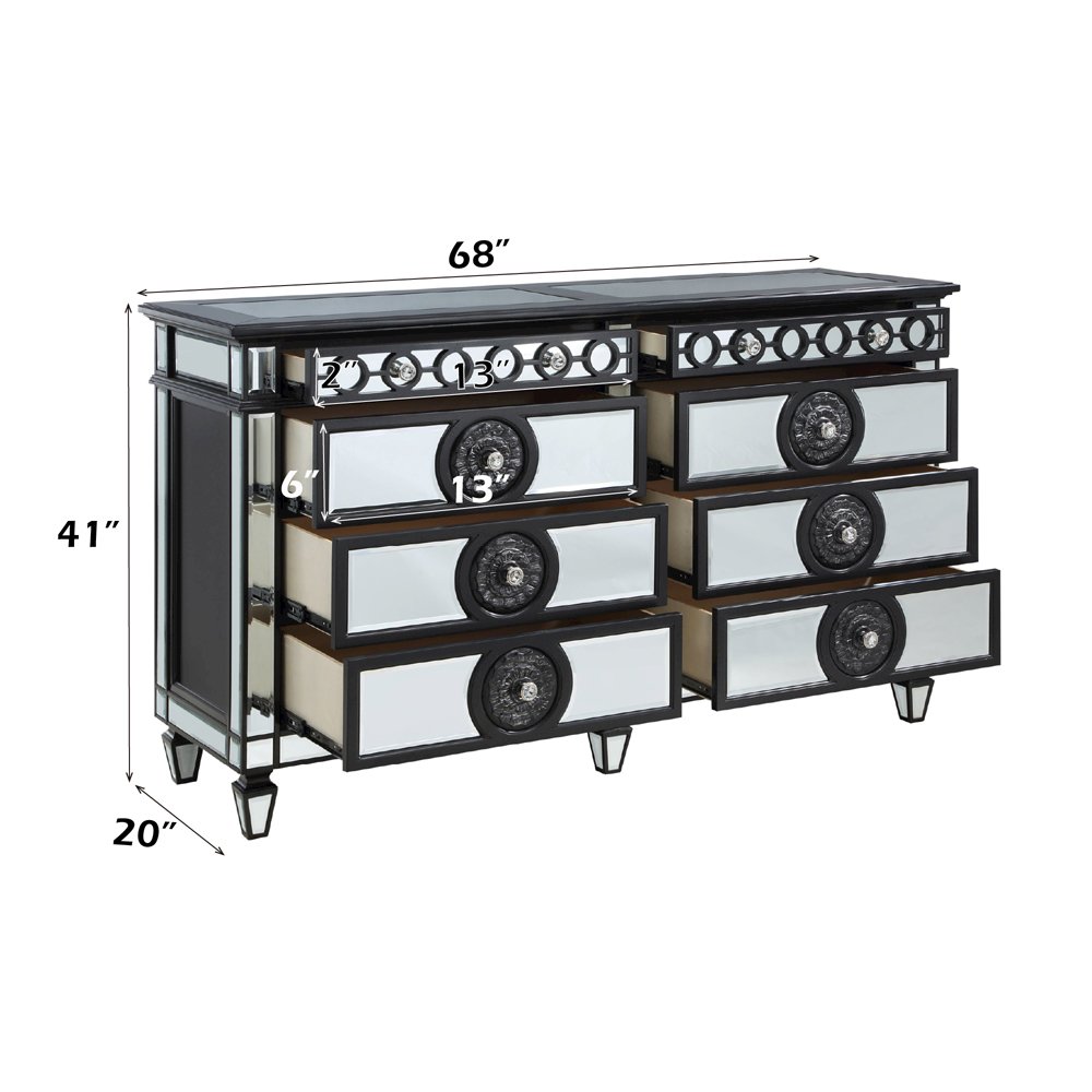 Varian II Dresser, Mirrored, Black & Silver