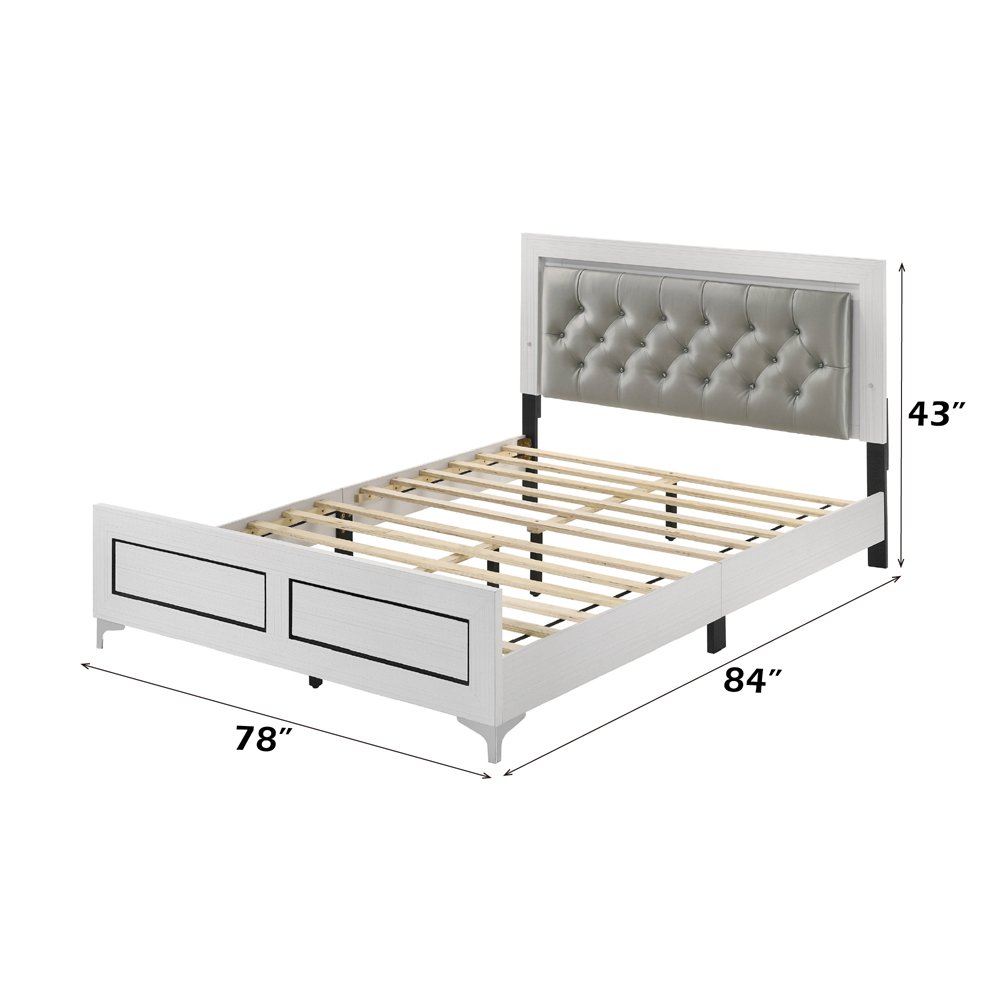 Casilda Eastern King Bed w/LED, Gray Leatherette & White