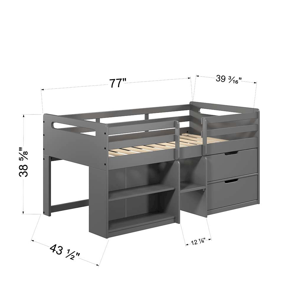 Fabiana Twin Loft Bed w/Storage, Gray