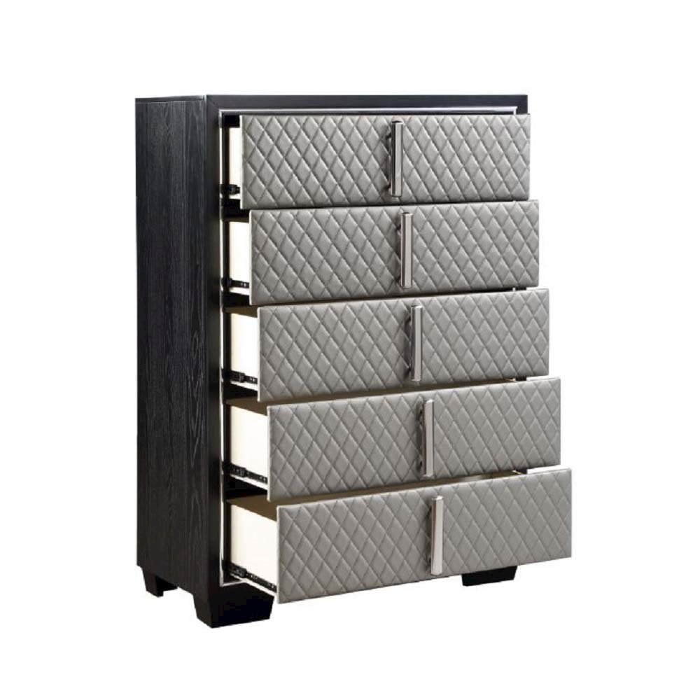 Nicola Chest, Silver Leatherette & Black