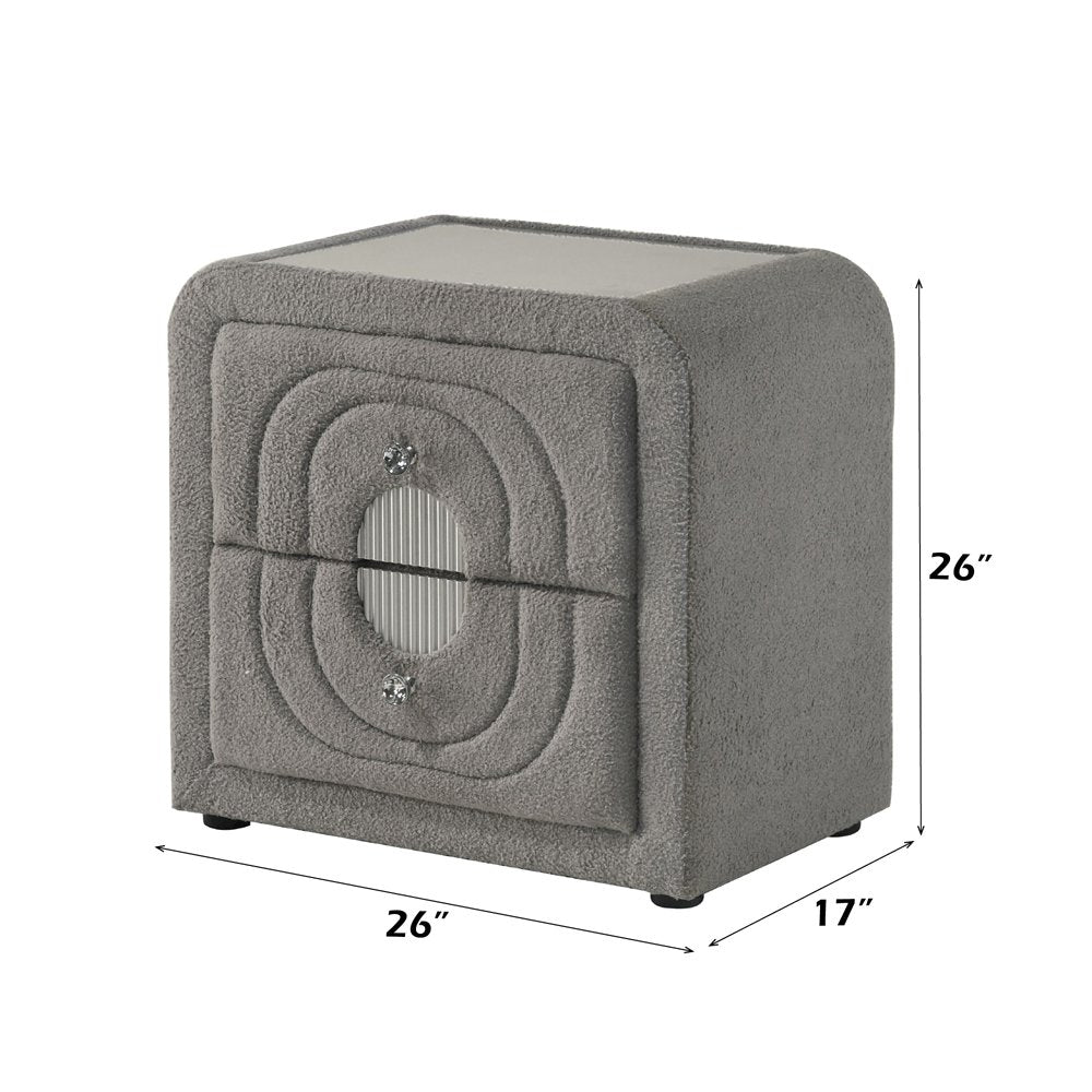 Shelyn Nightstand, Gray Teddy Sherpa & Chrome