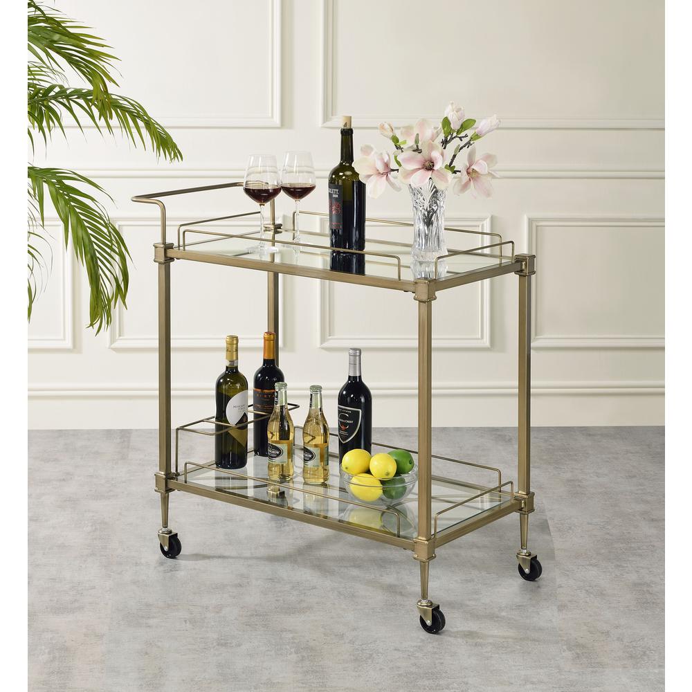 Aditya Serving Cart, Mirror & Antique Brass
