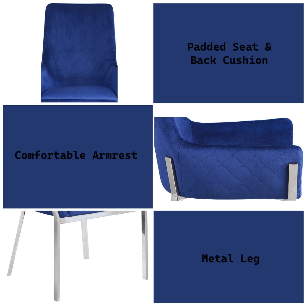 Cambrie Side Chair (Set-2), Blue Velvet & Mirrored Silver
